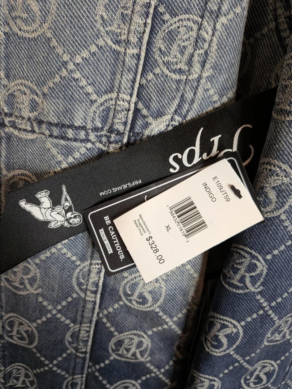 PRPS Purgatory Logo Denim Trucker Jacket XL AOP All Over Print Grunge Streetwear